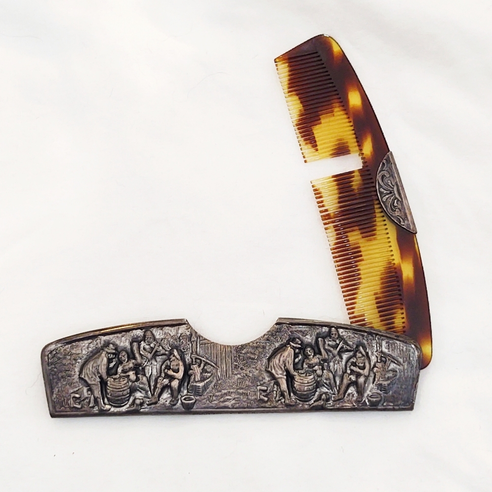 Vintage Danish Designer Silver Embossed Repoussé Comb Holder